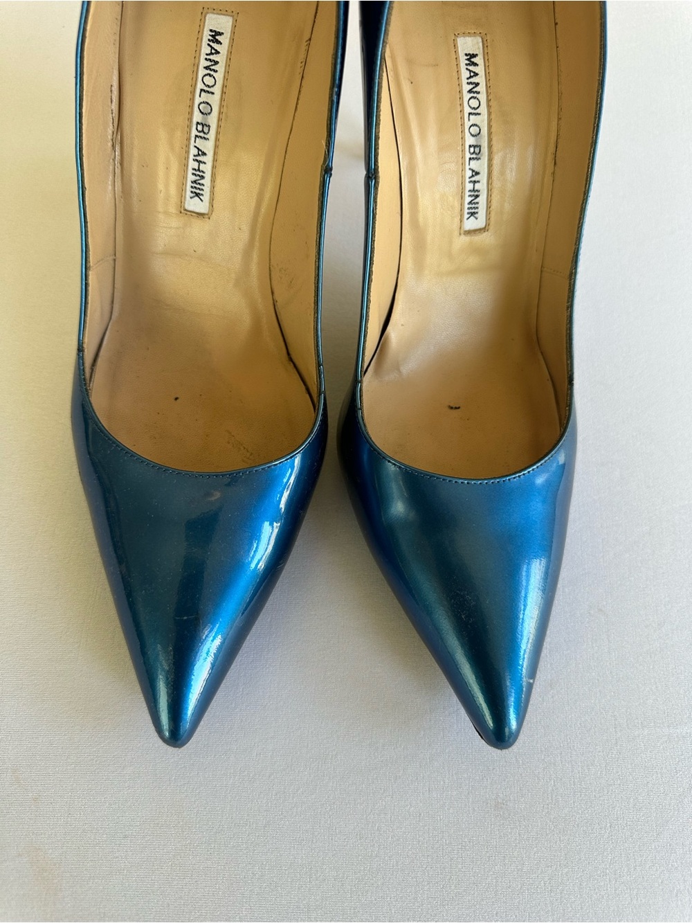 Manolo Blahnik Metallic Teal Blue Pointed-Toe Stiletto Pumps Size 41